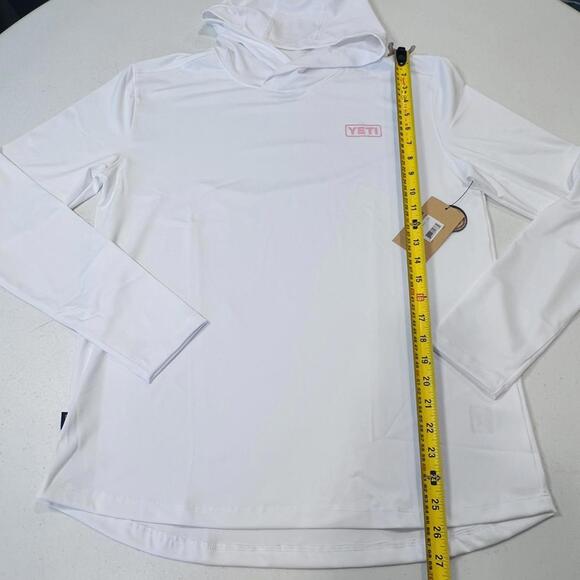 Yeti Hooded Long Sleeve Sunshirt Womens White Pink Logo Large NWT - Picture 3 of 6
